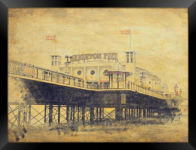 A Vintage Sketch of Brighton Pier Framed Print by Beryl Curran