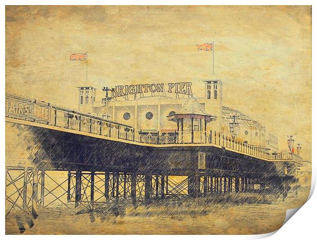 A Vintage Sketch of Brighton Pier Print by Beryl Curran