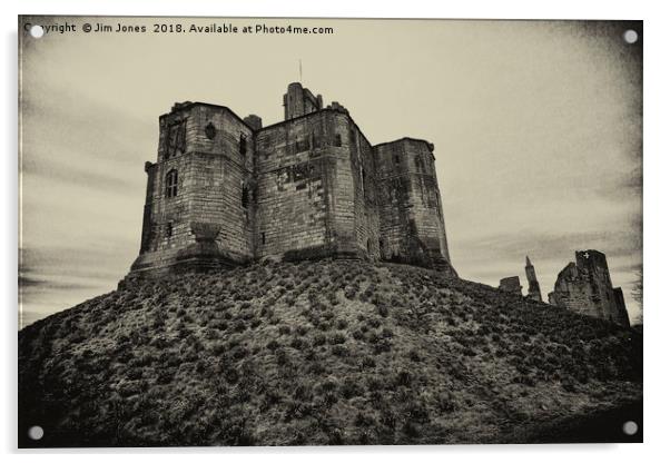 Warkworth Castle in Sepia Acrylic by Jim Jones
