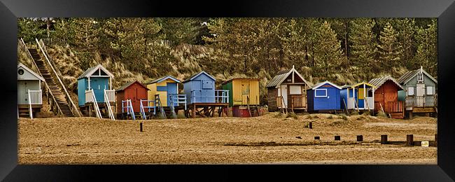 Colourful Wells Beach Huts Panoramic Framed Print by Paul Macro