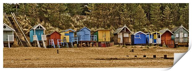 Colourful Wells Beach Huts Panoramic Print by Paul Macro