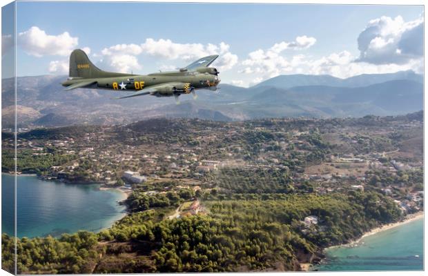 Memphis Belle over Greek Island Canvas Print by David Stanforth
