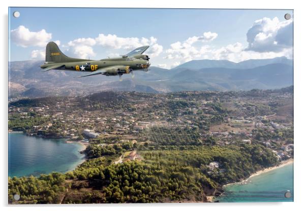Memphis Belle over Greek Island Acrylic by David Stanforth