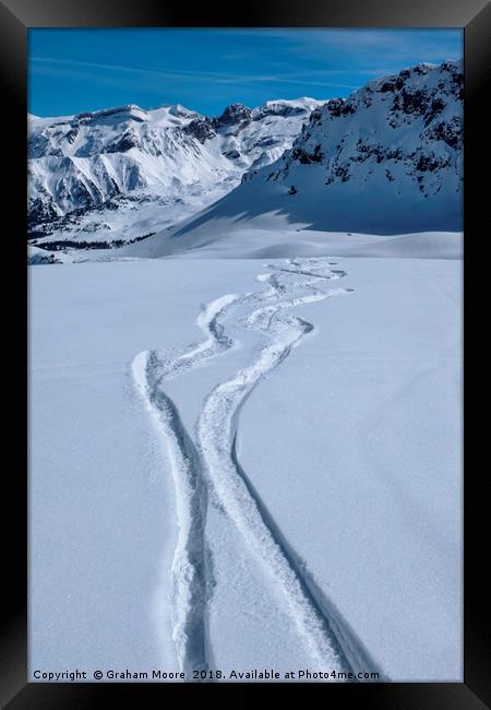 Snowboard tracks Framed Print by Graham Moore