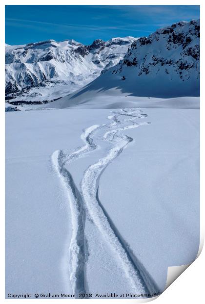 Snowboard tracks Print by Graham Moore
