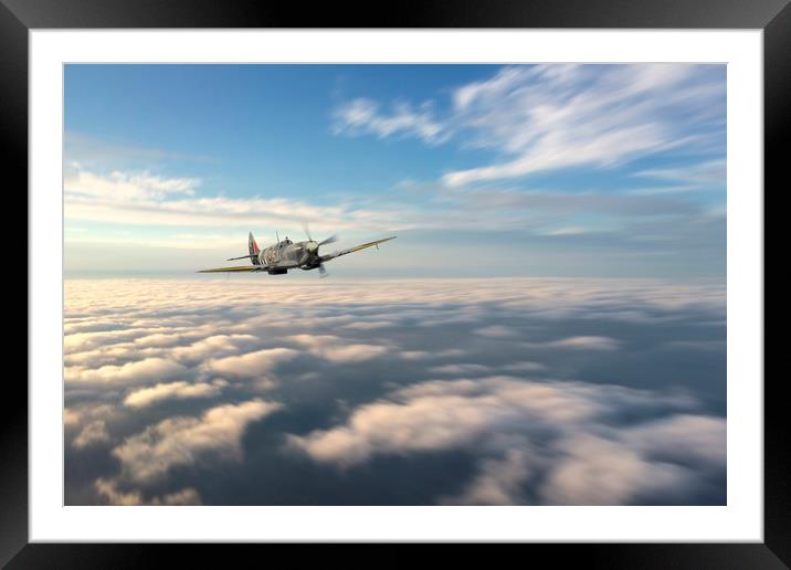 Spitfire In The Clouds Framed Mounted Print by J Biggadike