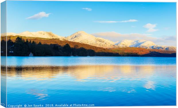 Winter reflections, Coniston Water Canvas Print by Jon Sparks
