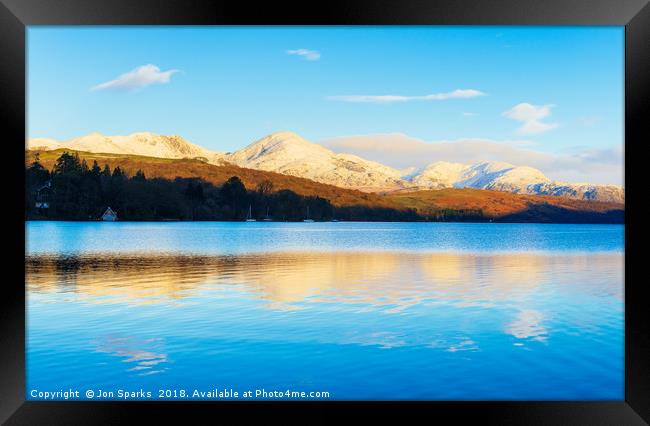 Winter reflections, Coniston Water Framed Print by Jon Sparks