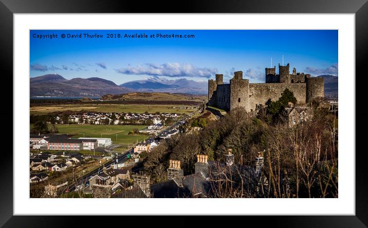 Harlech Castle and Mount Snowdon in North Wales Framed Mounted Print by David Thurlow