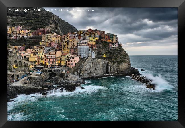 Stormy Early Morning in Manarola Framed Print by Ian Collins