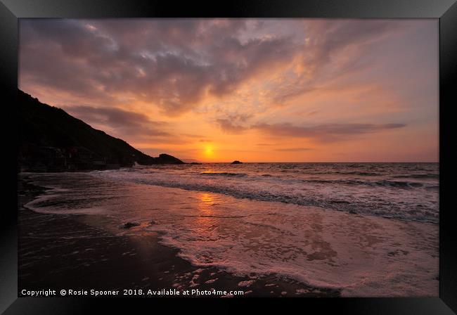 Sunrise on Looe Beach in South East Cornwall Framed Print by Rosie Spooner