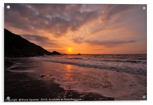 Sunrise on Looe Beach in South East Cornwall Acrylic by Rosie Spooner