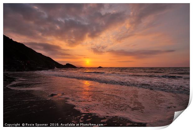 Sunrise on Looe Beach in South East Cornwall Print by Rosie Spooner