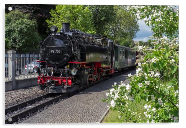 Steam train on the Zittau Railway,Saxony ,Germany. Acrylic by Philip Enticknap