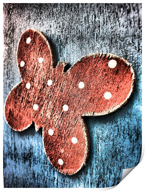 red wooden butterfly Print by Heather Newton