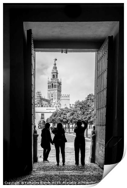 Taking photographs of the Giralda in Seville Print by KB Photo