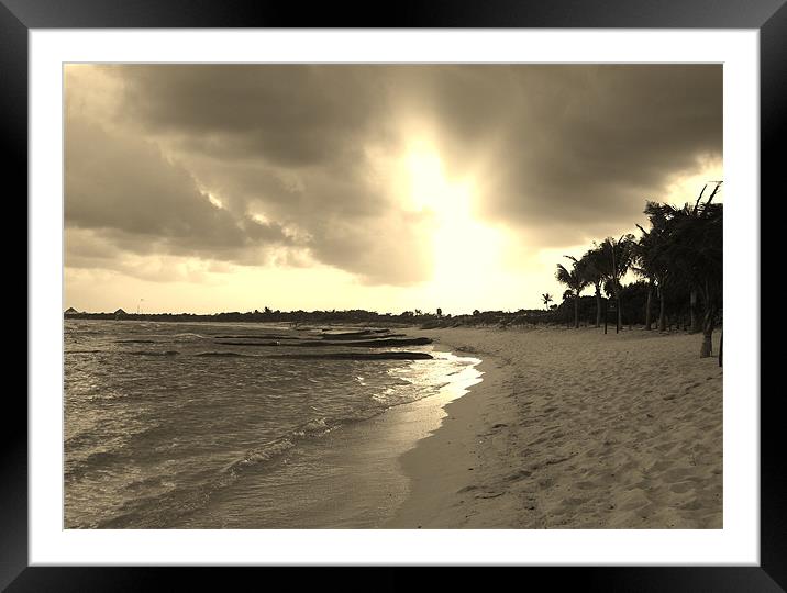Moody Sunset on the beach Framed Mounted Print by Anna Hitchcock