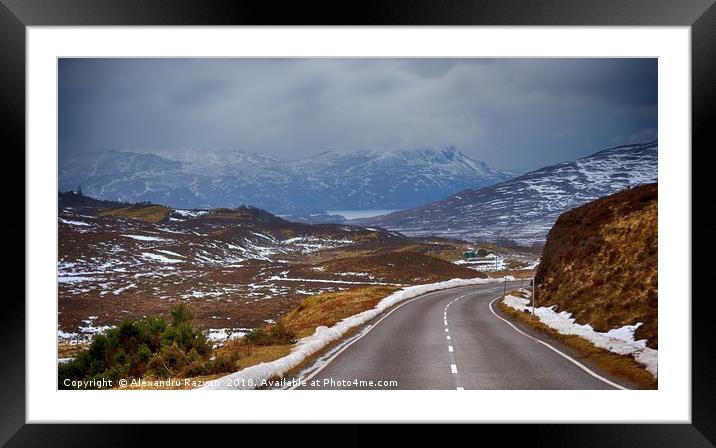 Highland road and mountains Framed Mounted Print by Alexandru Razvan