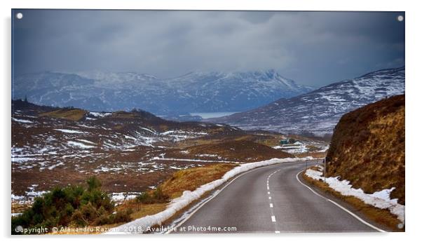 Highland road and mountains Acrylic by Alexandru Razvan