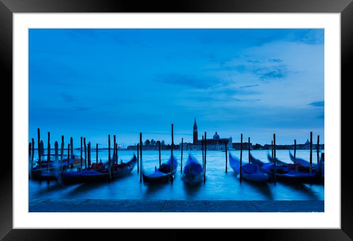 Moving Gondolas  at Twilight, Venice. Framed Mounted Print by Maggie McCall