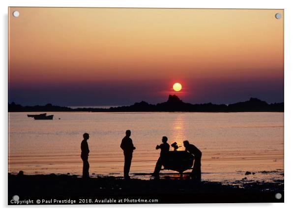 Sunset at Cobo Bay Acrylic by Paul F Prestidge