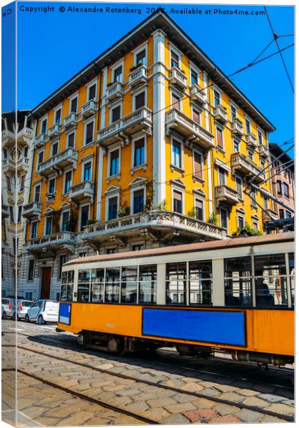 Vintage Milanese tram and building Canvas Print by Alexandre Rotenberg