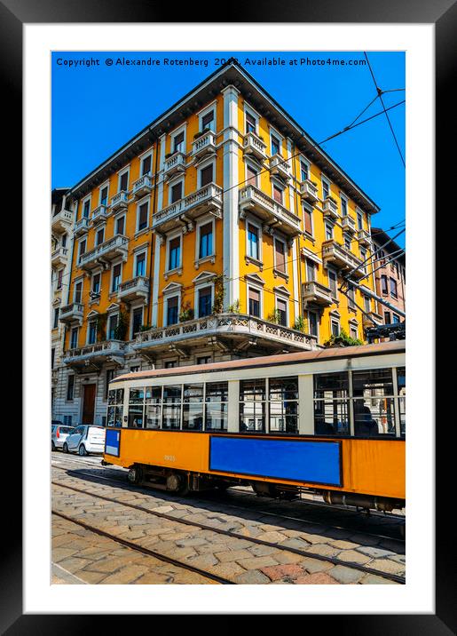 Vintage Milanese tram and building Framed Mounted Print by Alexandre Rotenberg