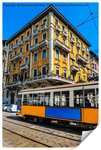 Vintage Milanese tram and building Print by Alexandre Rotenberg