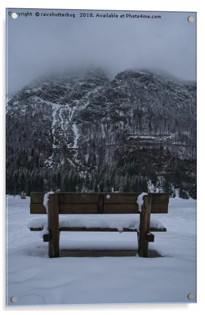 Lone Bench At Lago del Predil Italy Acrylic by rawshutterbug 