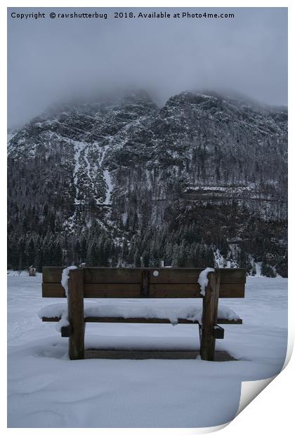Lone Bench At Lago del Predil Italy Print by rawshutterbug 