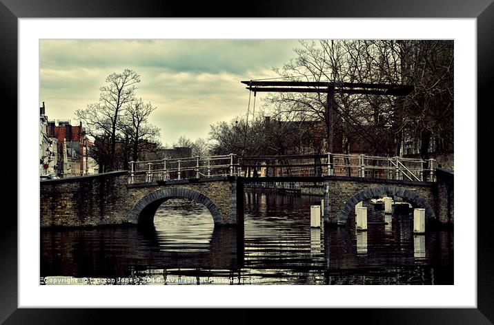 Bruges canal bridge Framed Mounted Print by Lawson Jones