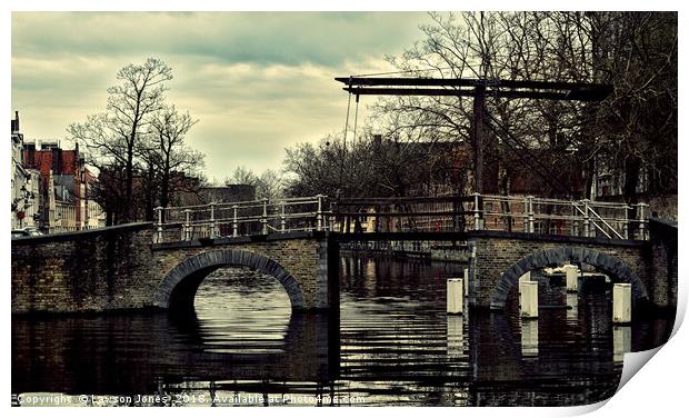 Bruges canal bridge Print by Lawson Jones