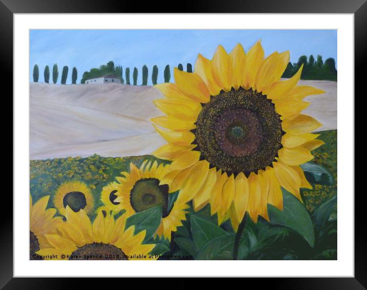 Tuscan Sunflowers Framed Mounted Print by Karen Spence