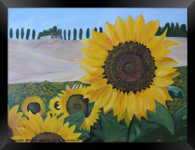 Tuscan Sunflowers Framed Print by Karen Spence