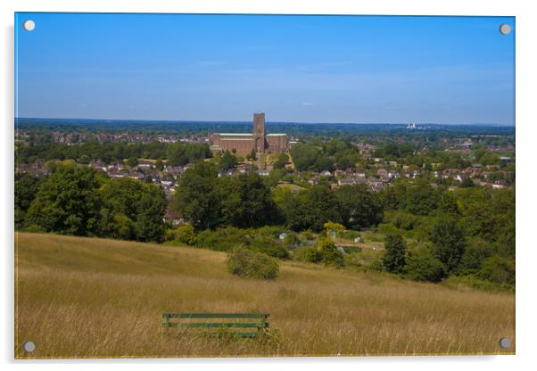 View to Guildford Cathedral Acrylic by Philip Enticknap