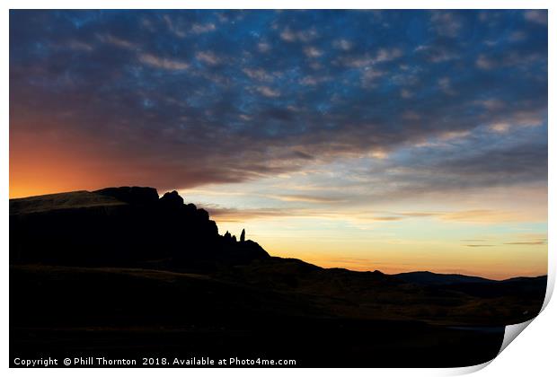 Sunsetting over The Old Man of Storr. Print by Phill Thornton