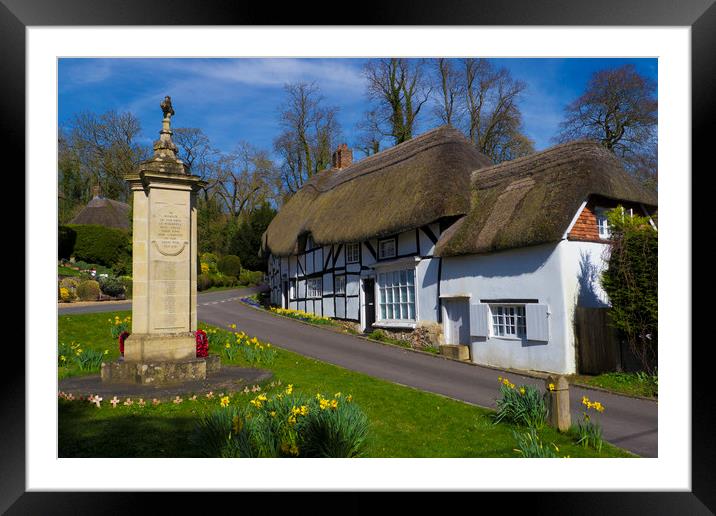 Thatched Cottage and War Memorial Wherwell,Hampshi Framed Mounted Print by Philip Enticknap