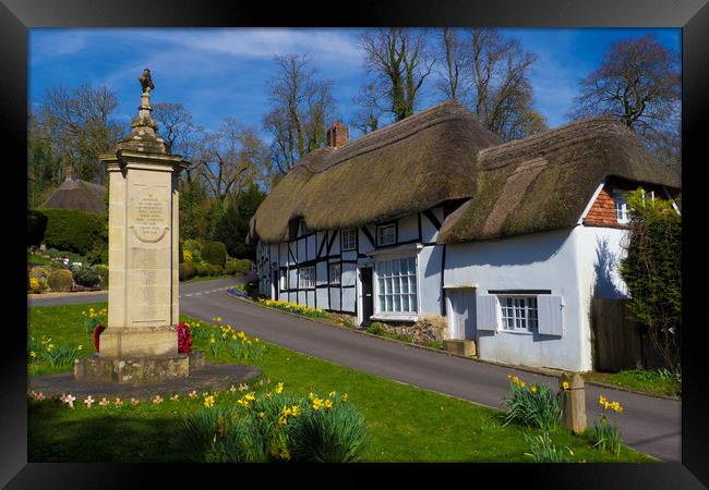 Thatched Cottage and War Memorial Wherwell,Hampshi Framed Print by Philip Enticknap