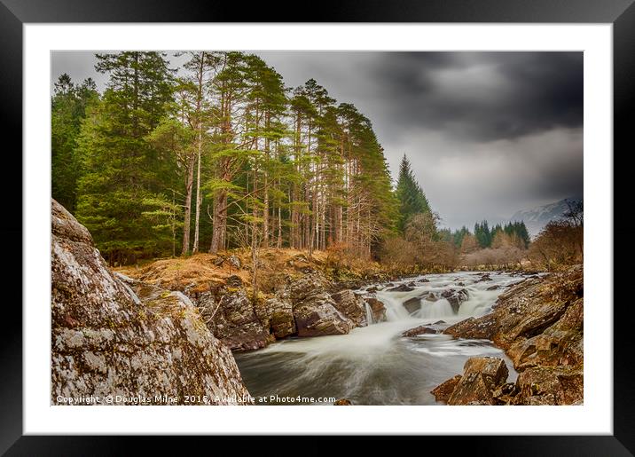 Easan Dubha Waterfall, Glen Orchy Framed Mounted Print by Douglas Milne