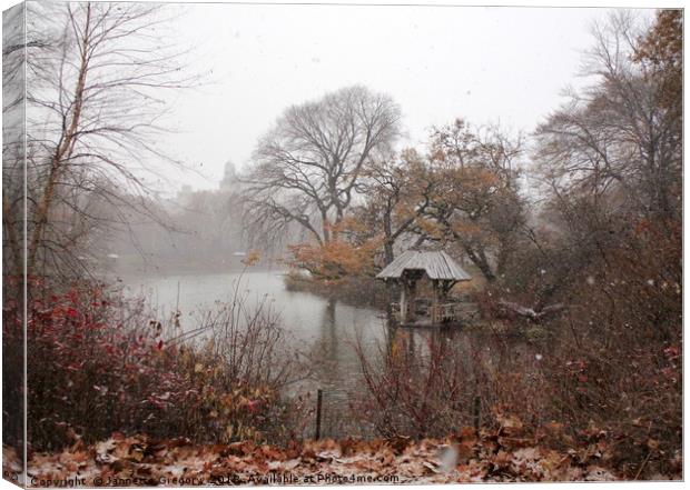 Snowy morning in Central Park Canvas Print by Jannette Gregory