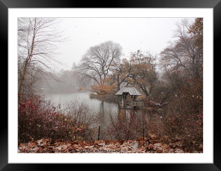 Snowy morning in Central Park Framed Mounted Print by Jannette Gregory
