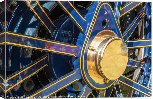 Blue and brass steam traction engine wheel Canvas Print by Chris Warham
