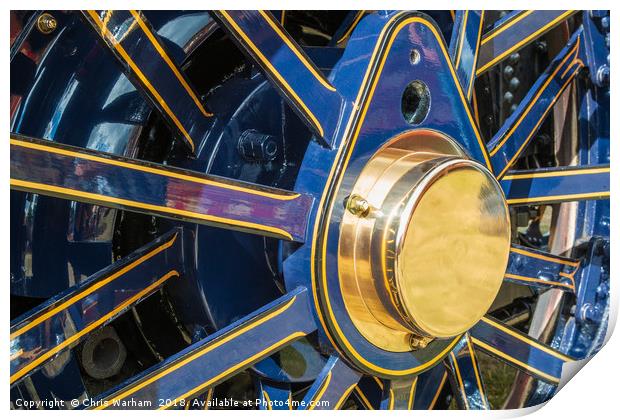 Blue and brass steam traction engine wheel Print by Chris Warham