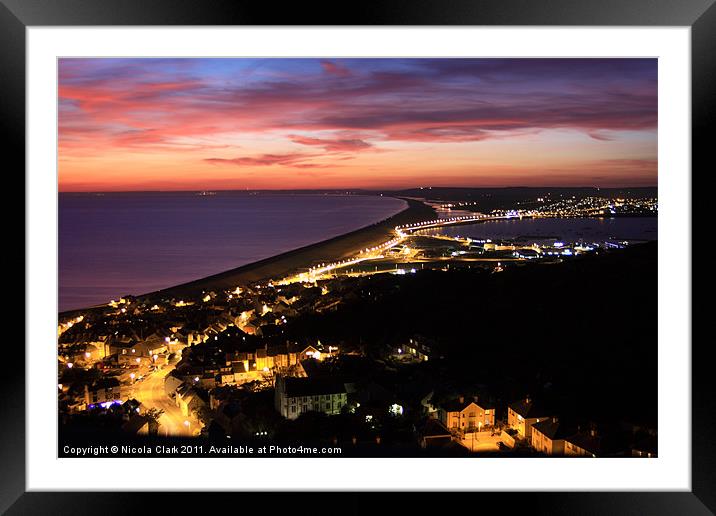 Night View Over Chesil Beach Framed Mounted Print by Nicola Clark
