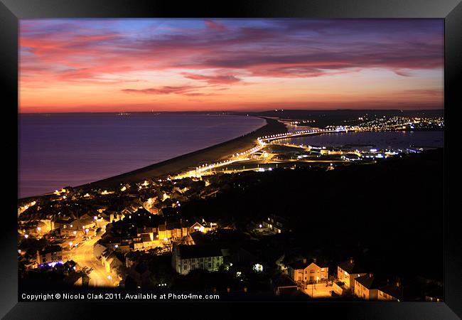 Night View Over Chesil Beach Framed Print by Nicola Clark