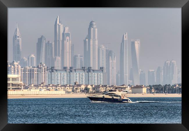 Dubai Yacht And Architecture Framed Print by David Pyatt
