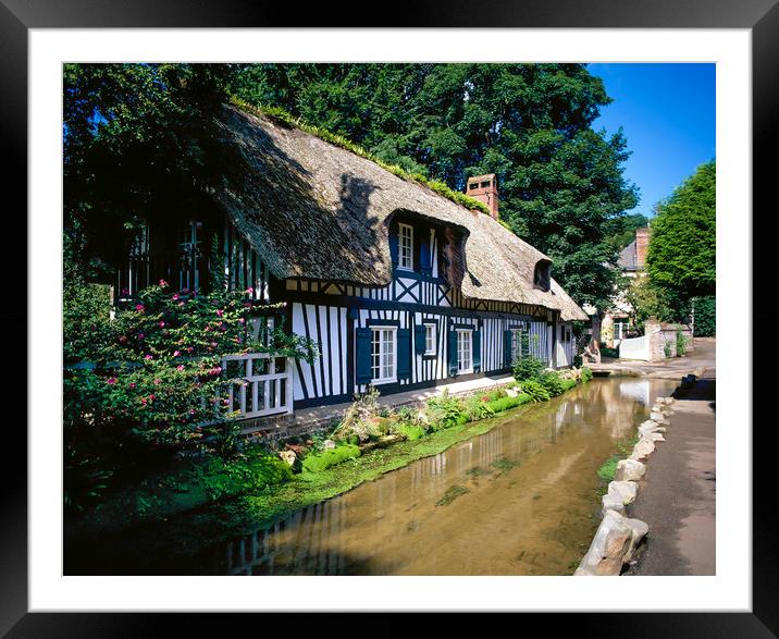   Half timber frame house with stream Normandy Fra Framed Mounted Print by Philip Enticknap