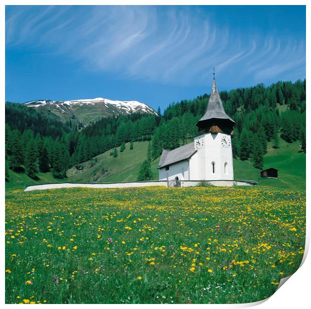 STAVE CHURCH ,DAVOS, SWITZERLAND  Print by Philip Enticknap