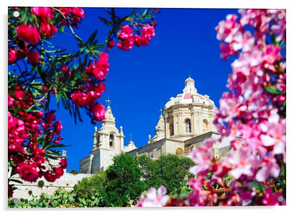 Cathedral of St Paul, Mdina Malta. Acrylic by Philip Enticknap