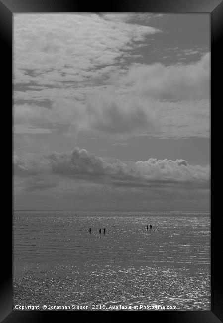 St Annes Sea Walkers Framed Print by Jonathan Sisson